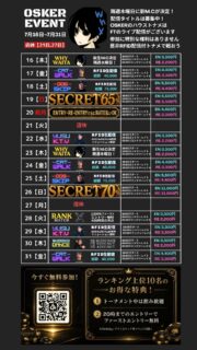 ７月後半戦でございます！ ・隔週木曜日に新M.Cが決定！タイトル募集中！ ・SECRETイベントを２回開催！詳細はお店まで！ ・大好評のRETEINGMATCHは20日に開催！ ・夏本番頑張りましょう！